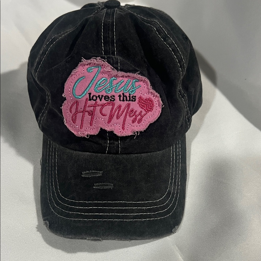 Black and Pink Distressed Cap